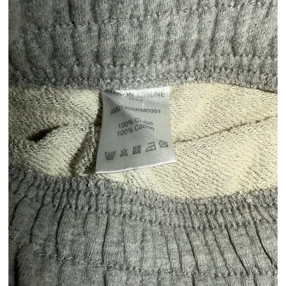 Maison Kitsune Sweatpants Mens L/XL Gray Joggers Tricolor Fox Logo Drawstring
